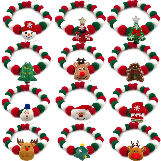 Christmas Pet Dog Bow Tie | Snowman Deer Design | Hair Ball Necklace Collar | Dog & Cat Grooming Accessories
