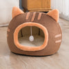 Cat-shaped Dog House with Play Ball - Semi-Enclosed Warm Pet House for Winter with Soft Cushion