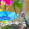 Blue Metal Bird Feeder - Flower Shape, Glass Dish, Outdoor Garden Decoration, Easy to Clean, Long-lasting
