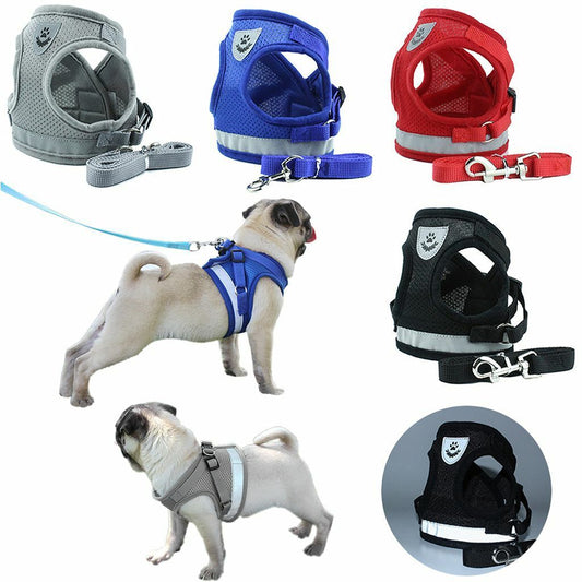 Adjustable Dog Pet Harness & Leash Set - Control Vest with Reflective Material for Enhanced Night Safety