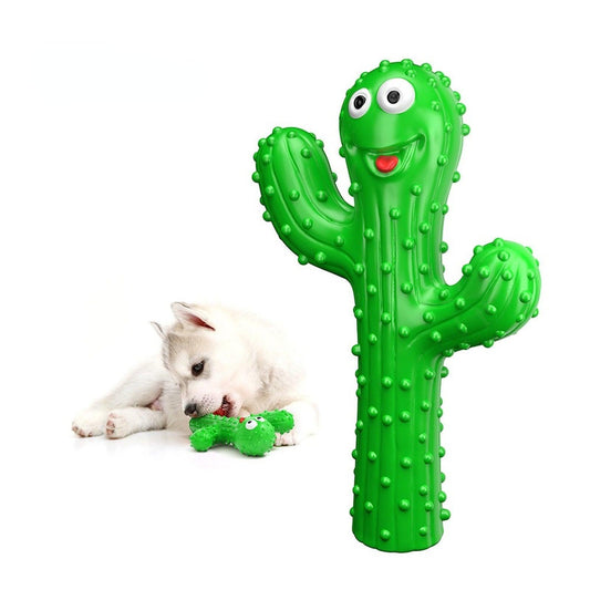 Natural Rubber Squeaky Durable Dog Toys Cactus For Large Dog Chew Cleaning Teeth - Fullymart