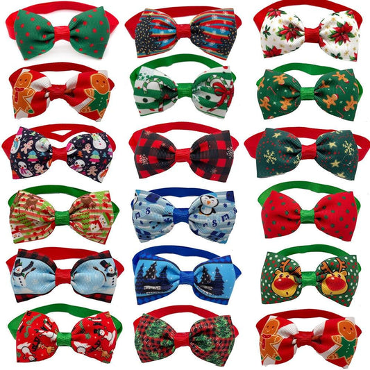 30/50pcs Christmas Pet Dog Bow Tie Santa Claus Deer Style Cute Pet Dog Xmas Bowties Dog Grooming Products for Small Dog Cats - Fullymart