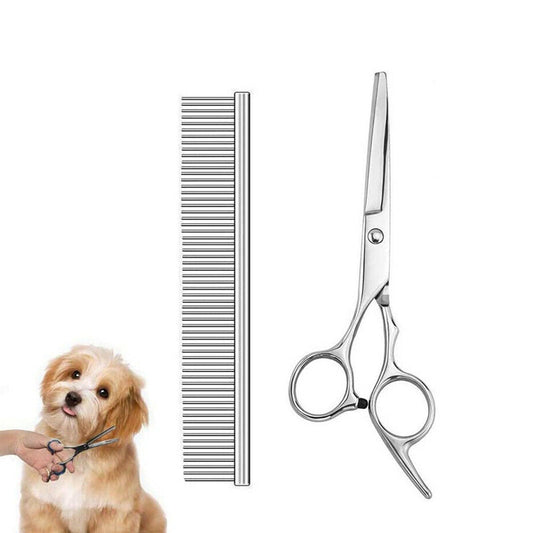 Pet Grooming Scissors Comb Dog Cat Professional Hair Cutting Kit 2 Pack - Fullymart