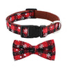 Adjustable Leather Dog Bowtie Collar Christmas Pet Collar Fashion Plaid Bow Tie Pet Supplies for Small Medium Large Dogs - Fullymart