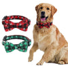 Adjustable Leather Dog Bowtie Collar Christmas Pet Collar Fashion Plaid Bow Tie Pet Supplies for Small Medium Large Dogs - Fullymart