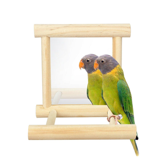 Hanging Bird Toy Cage Swing Chewing Wooden Mirror for Parrot Parakeet Budgie Pet - Fullymart